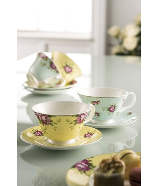 Archive Rose Teacups and Saucers  Set of 4