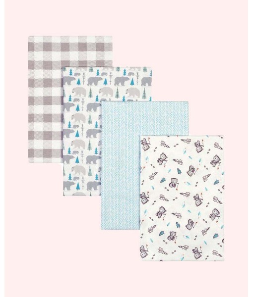 Bear Print Flannel Receiving Blanket 4-Pack