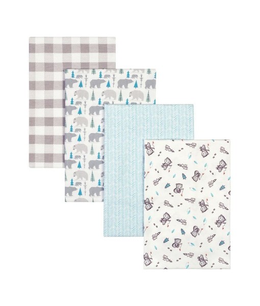 Bear Print Flannel Receiving Blanket 4-Pack