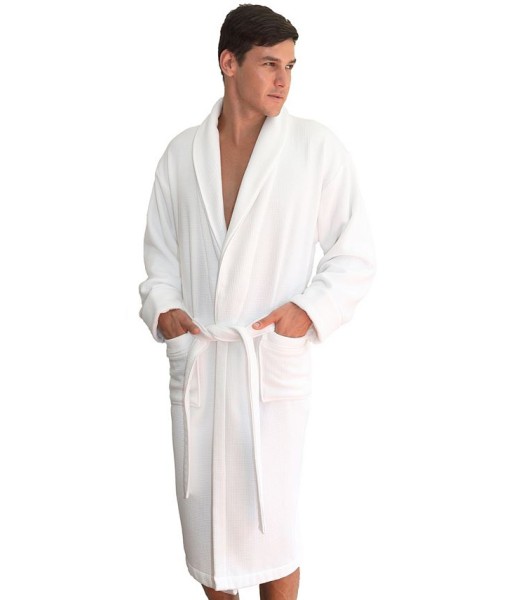 Waffle Terry Bath Robe with Satin Piped Trim